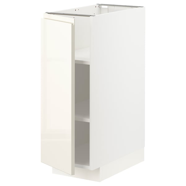 METOD Base cabinet with shelves, white/Voxtorp high-gloss light beige, 30x60x80 cm