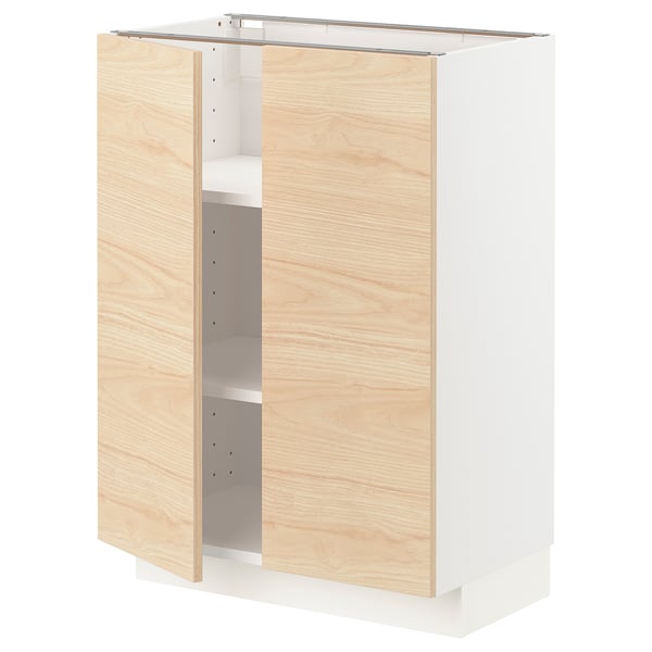 METOD Base cabinet with shelves/2 doors, white/Askersund light ash effect, 60x37x80 cm