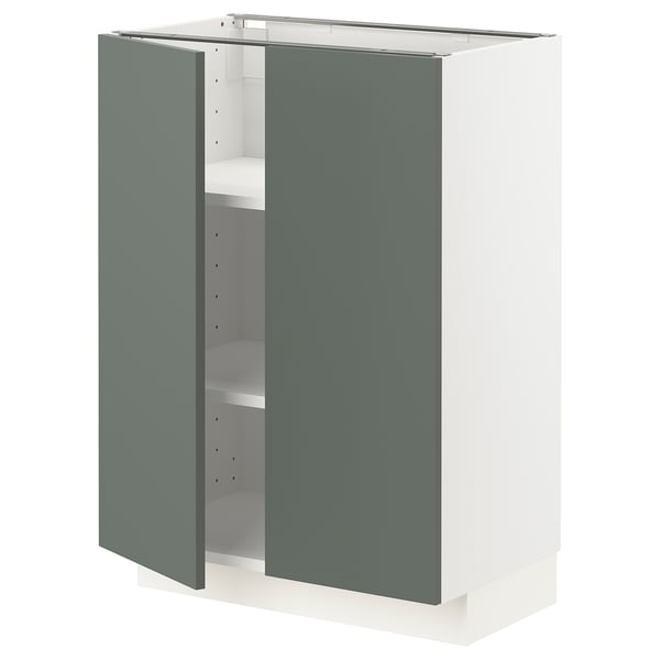 METOD Base cabinet with shelves/2 doors, white/Bodarp grey-green, 60x37x80 cm