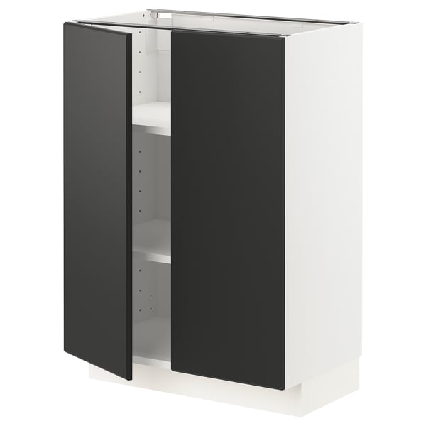 METOD Base cabinet with shelves/2 doors, white/Kungsbacka anthracite, 60x37x80 cm