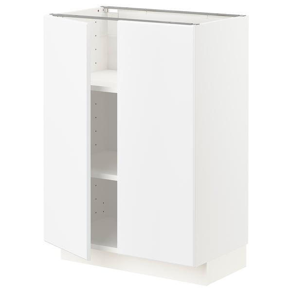 METOD Base cabinet with shelves/2 doors, white/Kungsbacka matt white, 60x37x80 cm