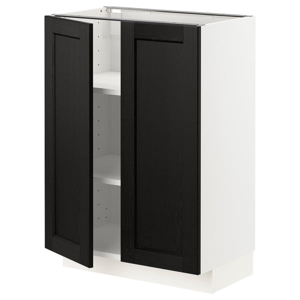 METOD Base cabinet with shelves/2 doors, white/Lerhyttan black stained, 60x37x80 cm