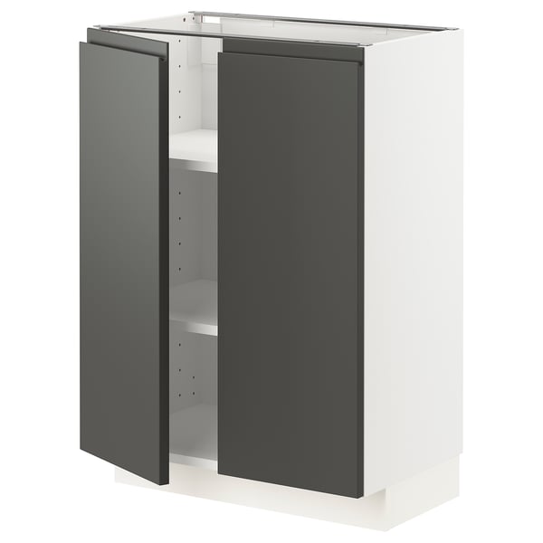 METOD Base cabinet with shelves/2 doors, white/Voxtorp dark grey, 60x37x80 cm