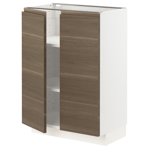 METOD Base cabinet with shelves/2 doors, white/Voxtorp walnut effect, 60x37x80 cm