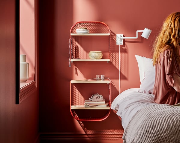 SVENSHULT Wall shelf with storage, brown-red/white stained oak effect, 41x20 cm