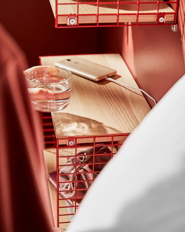 SVENSHULT Wall shelf with storage, brown-red/white stained oak effect, 41x20 cm