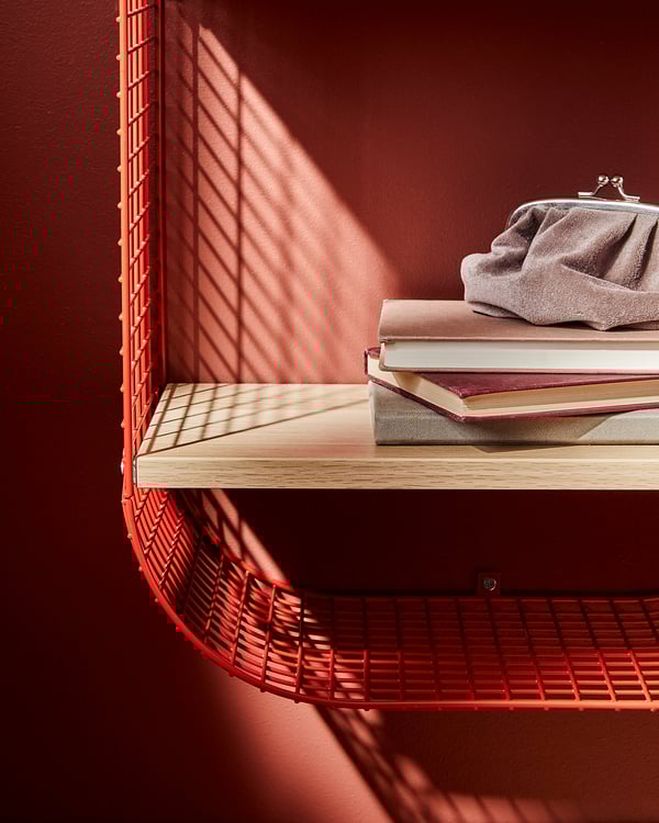 SVENSHULT Wall shelf with storage, brown-red/white stained oak effect, 41x20 cm