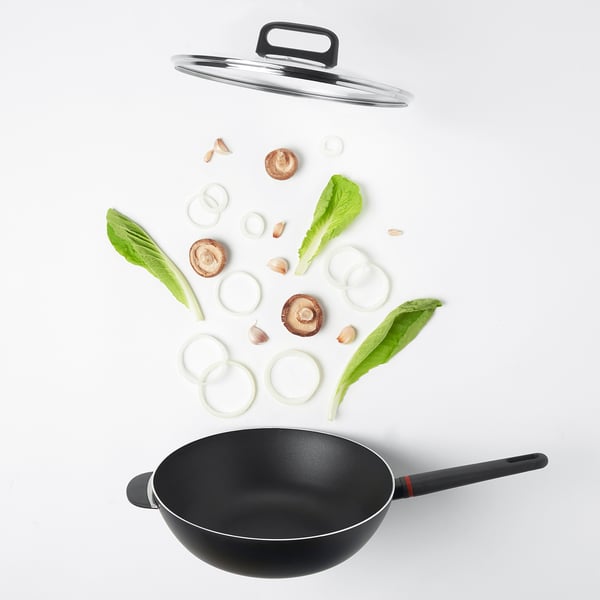 BESINNING Wok with lid, non-stick coating, 32 cm