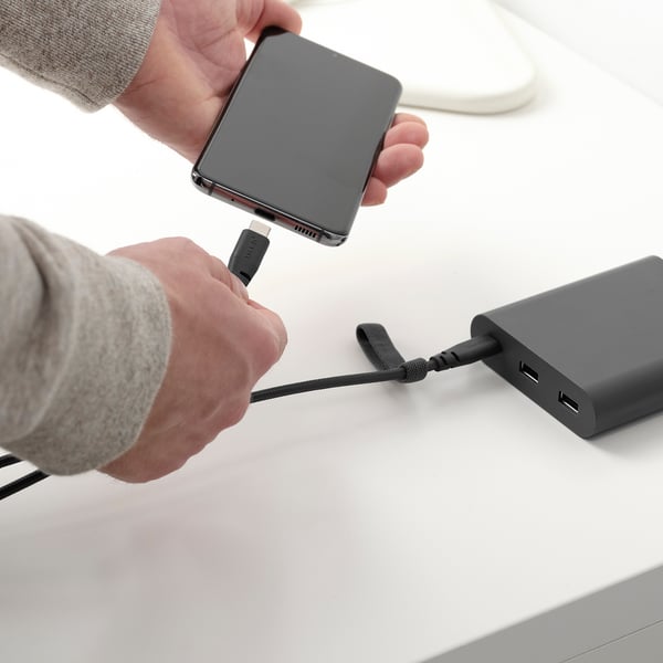 LILLHULT USB type C to USB C cord, dark grey, 1.5 m