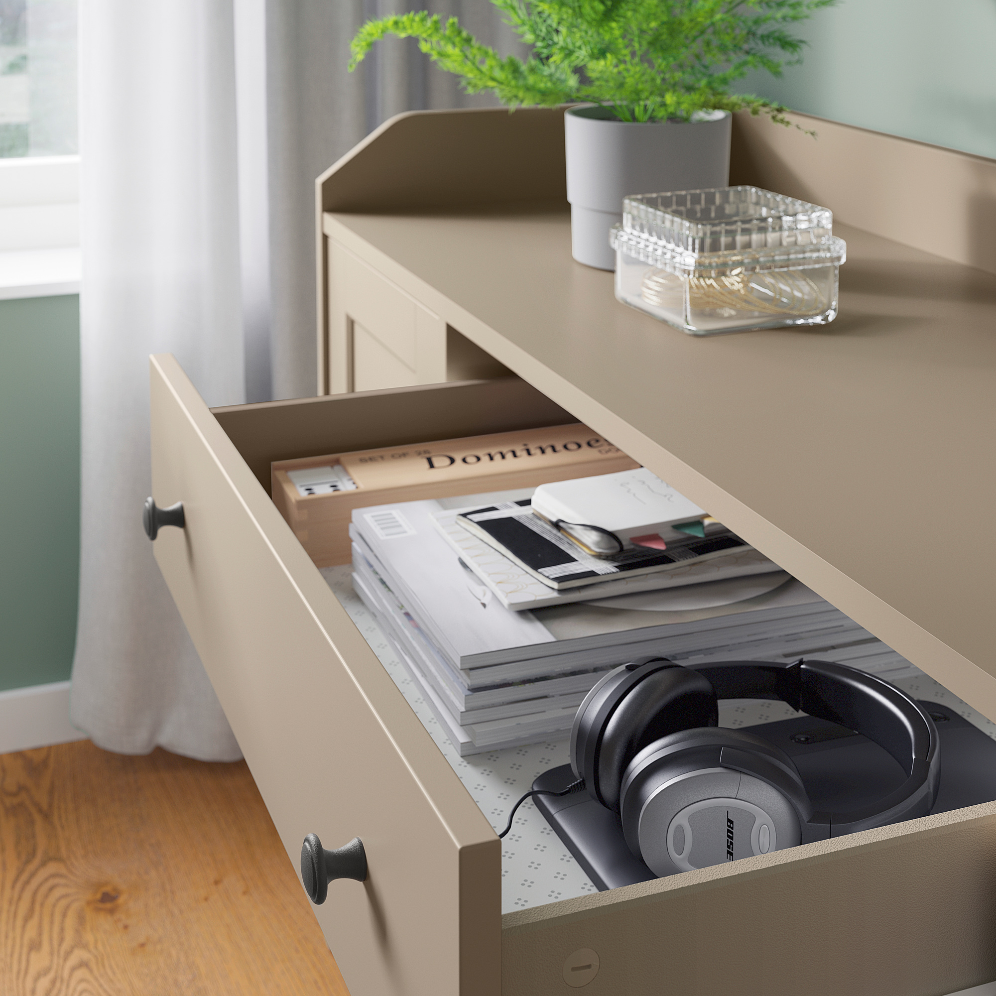 HAUGA Sideboard, beige, 140x84 cm IKEA