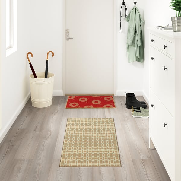 SOLGLIMTAR Door mat, red/gold-colour, 40x70 cm