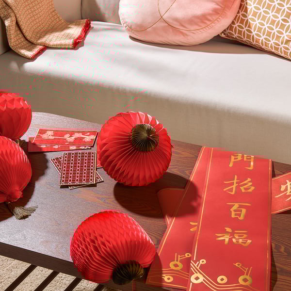 SOLGLIMTAR Decoration, lantern, red, 18 cm