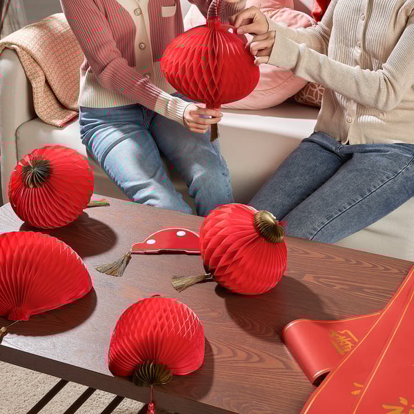 SOLGLIMTAR Decoration, lantern, red, 18 cm