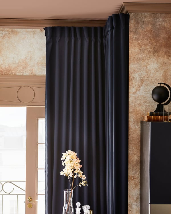 MAJGULL Block-out curtains, 1 pair, dark blue, 145x250 cm